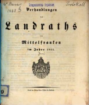 Verhandlungen des Landrathes von Mittelfranken. 1844, 3. - 16. Juni