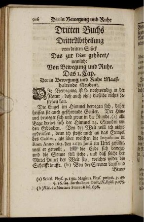 Dritte Abtheilung vom dritten Stück Das zur Diæt gehöret/ nemlich: Von Bewegung und Ruhe