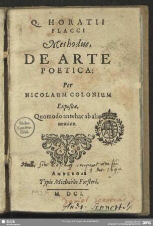 Q. Horatii Flacci methodus, De arte poetica
