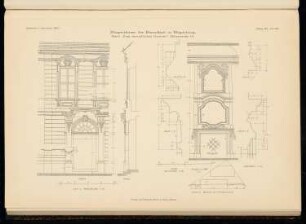 Bürgerhäuser der Barockzeit, Magdeburg: Haus zum freundlichen Gesicht, Mittelrisalit und Details (aus: Atlas zur Zeitschrift für Bauwesen, hrsg. v. Ministerium der öffentlichen Arbeiten, Jg. 65, 1915)