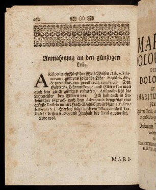 262, Anmahnung an den günstigen Leser