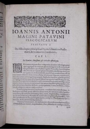Joannis Antonii Magini Patavini Isagogicarum Tractatus I - IV