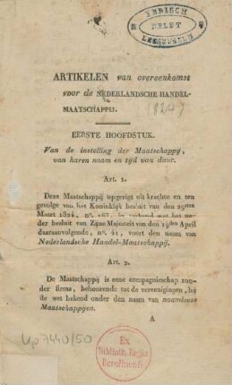 Artikelen van overeenkomst voor de Nederlandsche Handel-Maatschappij