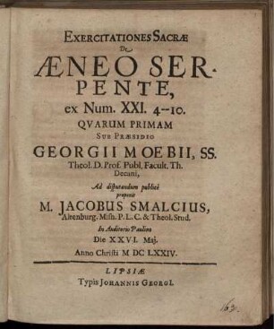 Exercitationes Sacrae De Aeneo Serpente, ex Num. XXI. 4 - 10.