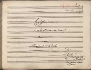 In adoratione nostra, Coro, orch, org, MH 324, G-Dur - BSB Mus.ms. 4328#Beibd.3 : [title page:] Offertorium // In adoratione nostra componirt // von // Michael Haÿdn