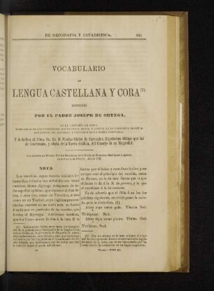 Vocabularion en Lengua Castellana y Cora