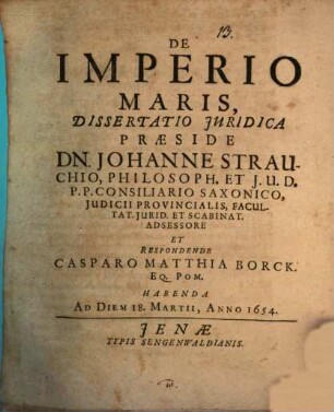 De Imperio Maris, Dissertatio Iuridica