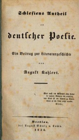 Schlesiens Antheil an deutscher Poesie : ein Beitrag zur Literaturgeschichte