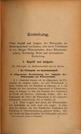 System der Philosophie im Umriss : Philosophie als Idealwissenschaft und System, 1. Abtheilung