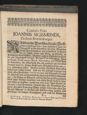 Confessio Fidei Joannis Sigismundi, Electoris Brandenburgici