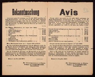 "Bekanntmachung" über die Neufestsetzung der Höchstpreise für Brotgetreide, Kleie, Mehl und Brot (Z.E.K. 3995/18 N. 1820)