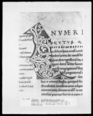 Bibel aus St. Simeon in Trier in zwei Bänden — Initiale L, Folio 61 recto