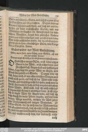 Gebet wider der Welt Anfechtung.