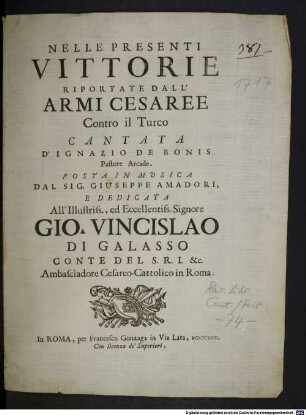 Nelle presenti vittorie riportate dall'armi cesaree contro il turco