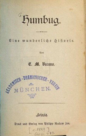 Humbug : eine wunderliche Historie
