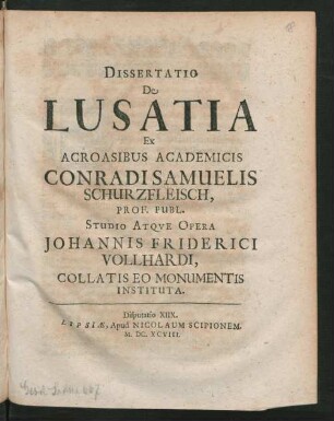 [Disputatio XIIX.] Dissertatio De Lusatia