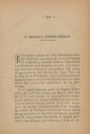 El indígena D. Gerónimo Sundulin
