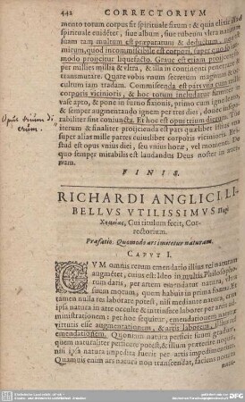 RICHARDI ANGLICI LIBELLUS UTILISSIMUS [...] [.....], Cui titulum fecit, Corectorium.