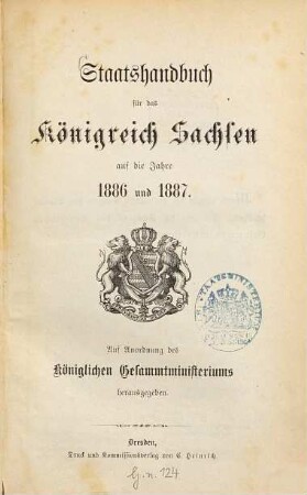 Staatshandbuch für den Freistaat Sachsen. 1886/87