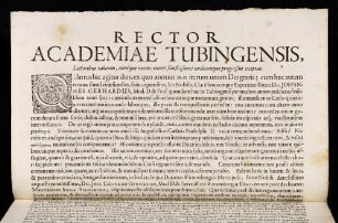 Rector Academiae Tubingensis, Lectoribus Salutem, annique recens exorti faustissimos undecunque progreßus exoptat