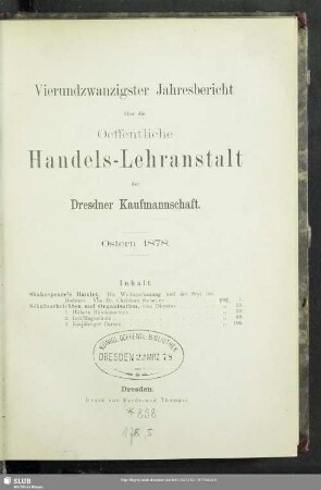 24.1877/78: Jahresberichte über die Öffentliche Handelslehranstalt der Dresdner Kaufmannschaft