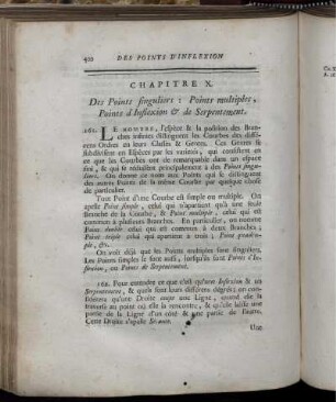 Chapitre X. Des Points singuliers: Points multiples, Points d'Inflexion & de Sepentement.