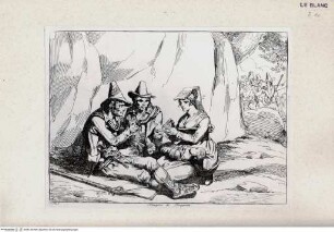 Nuova raccolta di cinquanta costumi de' contorni di Roma compresi diversi fatti di briganti : cominciati l'anno 1819, compiti nel 1822 / disegnati ed incisi all'acqua forte da Bartolomeo Pinelli, Roma : Gio. Scudellari, 1823Brigantenfamilie; tav.[40] - Stiche aus Nuova raccolta di cinquanta costumi de' contorni di Roma..., Rom 1823
