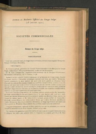 Annexe au Bulletin Officoel du Congo belge. (15 janvier 1912.)