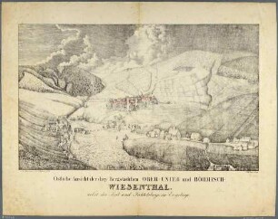 Oberwiesenthal (mit Unterwiesenthal) und Böhmisch Wiesenthal (heute Loučná pod Klínovcem) links, Blick aus nordöstlicher Richtung, mit dem Keilberg links und dem Fichtelberg links
