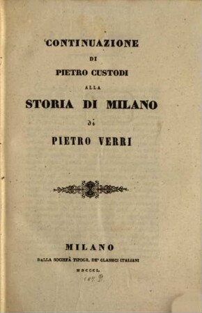 Continuazione di Pietro Custodi alla storia di Milano di Pietro Verri