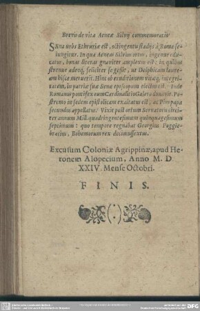 Brevis de vita Aeneae Silvii commemoratio