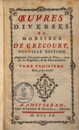 Oeuvres Diverses De Monsieur De Grécourt. 3