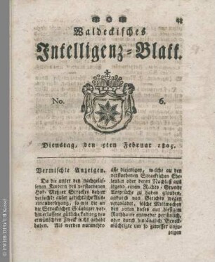 No. 6, Dienstag, den 5ten Februar 1805