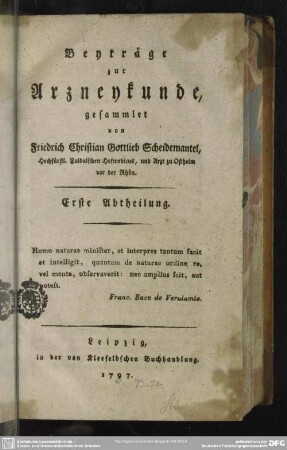 1: Beyträge zur Arzneykunde