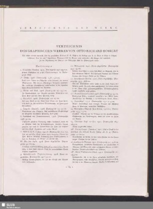 Verzeichnis Des Graphischen Werkes Von Otto Richard Bossert