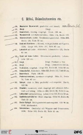 C. Möbel, Holzschnitzereien etc. (Nr. 85-138)