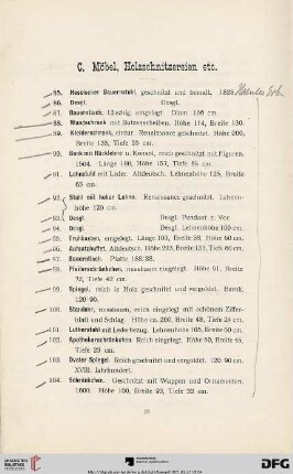 C. Möbel, Holzschnitzereien etc. (Nr. 85-138)