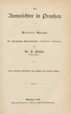 Bd. 3: Die nicht streitige Gerichtsbarkeit (Jurisdictio voluntaria)