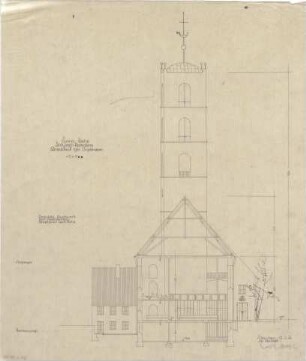 Gsaenger, Gustav; Sulzbach - Rosenberg (Bayern); Ev. Christus Kirche - Ausführungsplan, Orgelempore (Querschnitt)