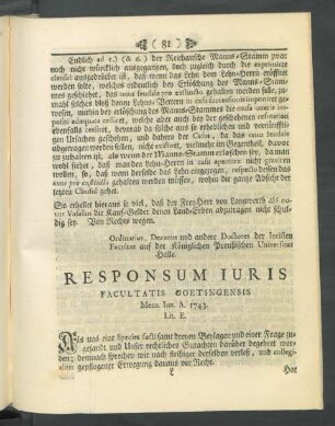 Responsum Iuris Facultatis Goetingensis Mens. Iun. A. 1743. Lit. E.