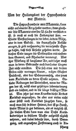 Von der Heilungsart der Hypochondrie mit Materie