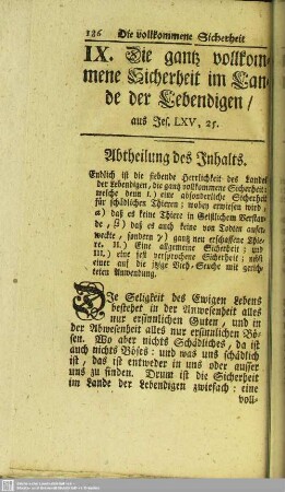 IX. Die gantz vollkommene Sicherheit im Lande der Lebendigen, aus Jes. LXV, 25