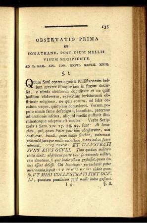 Observatio prima. De Ionathane, post esum mellis visum recipiente.