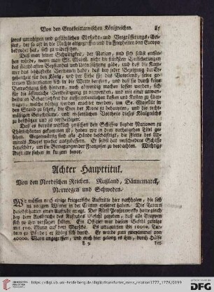 Achter Haupttitul. Von den Nordischen Reichen. Rußland, Dännemarck, Norwegen und Schweden