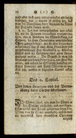 Das 2. Capitel. Von denen Principiis und der Vermischung derer Cörper überhaupt