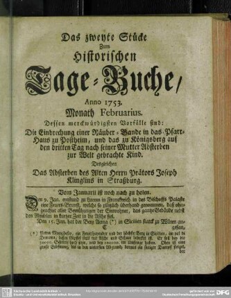 Das zweyte Stücke. Monath Februarius