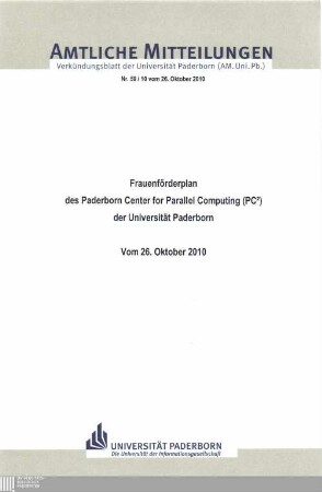 Frauenförderplan des Paderborn Center for Parallel Computing (PC2) der Universität Paderborn : vom 26. Oktober 2010