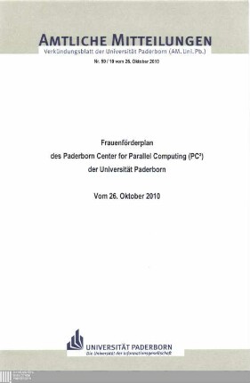 Frauenförderplan des Paderborn Center for Parallel Computing (PC2) der Universität Paderborn : vom 26. Oktober 2010