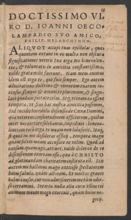Doctissimo Viro D. Ioanni Oecolampadio Suo Amico, Philip. Melanchthon.