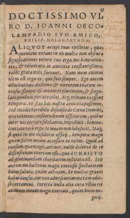 Doctissimo Viro D. Ioanni Oecolampadio Suo Amico, Philip. Melanchthon.